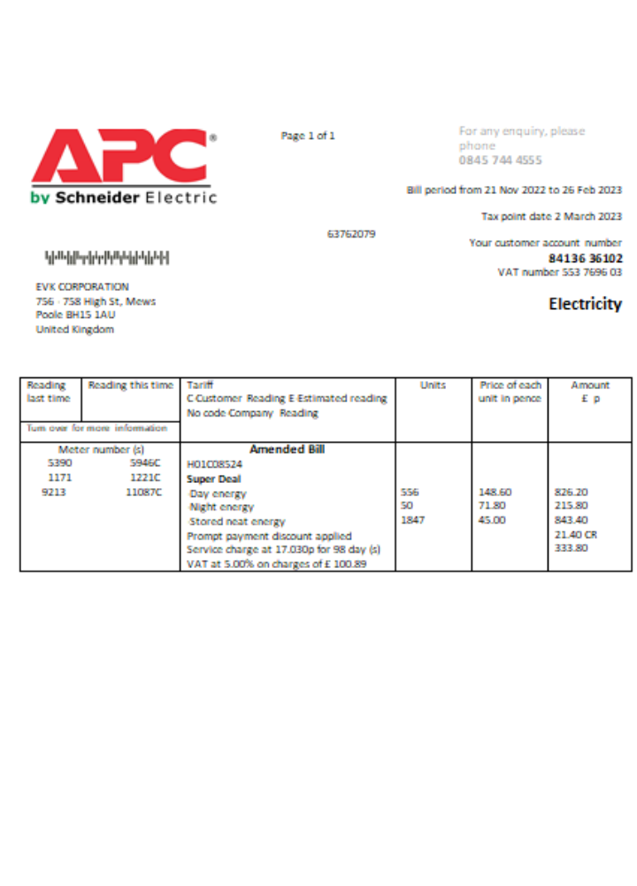 Download APC electricity utility business bill,  SCR Photoshop template